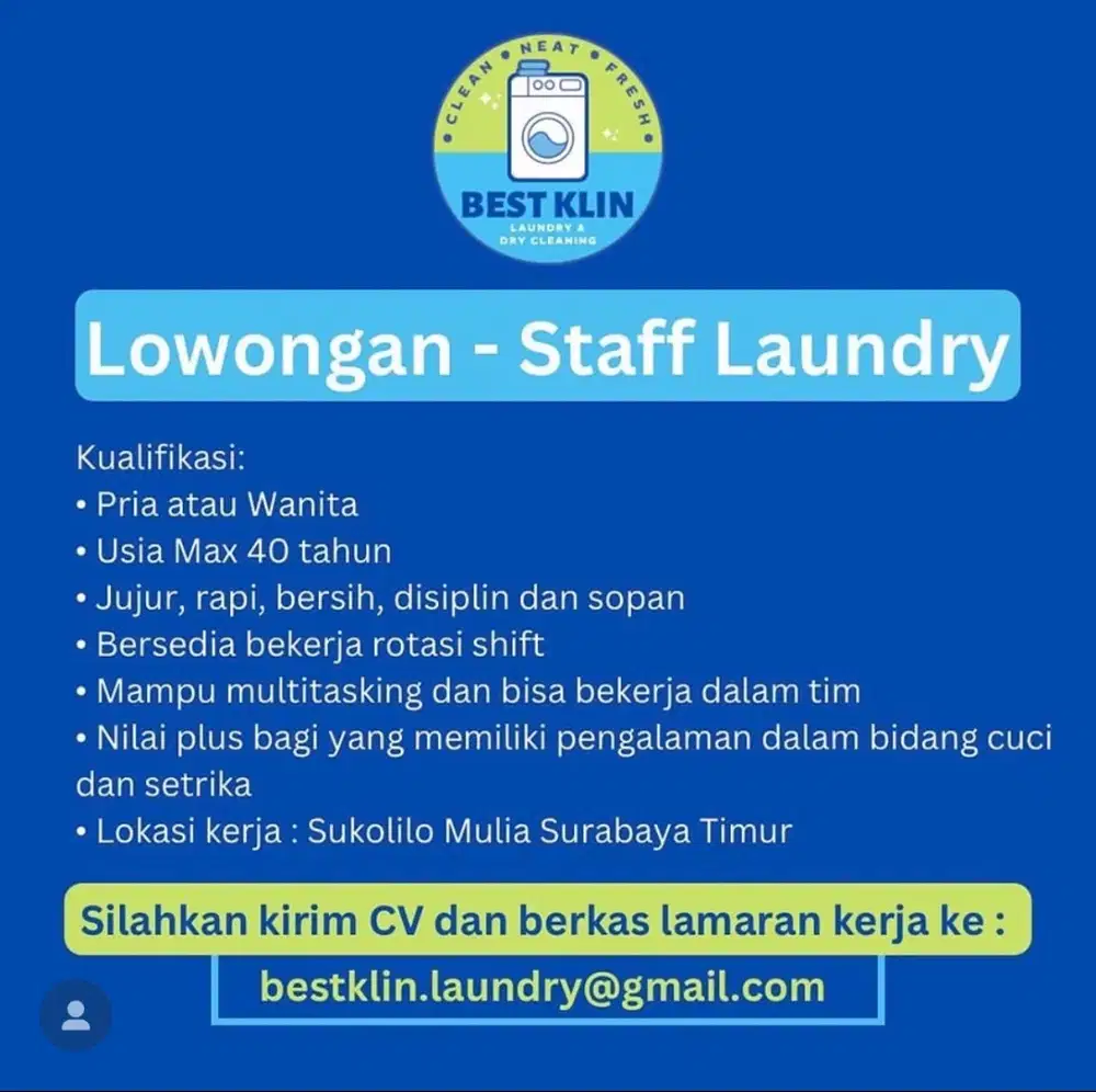 LOWONGAN KERJA STAFF/KURIR LAUNDRY