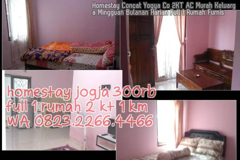 Homestay Concat Yogya Co 2KT AC Murah Keluarga Mingguan Bulanan Harian