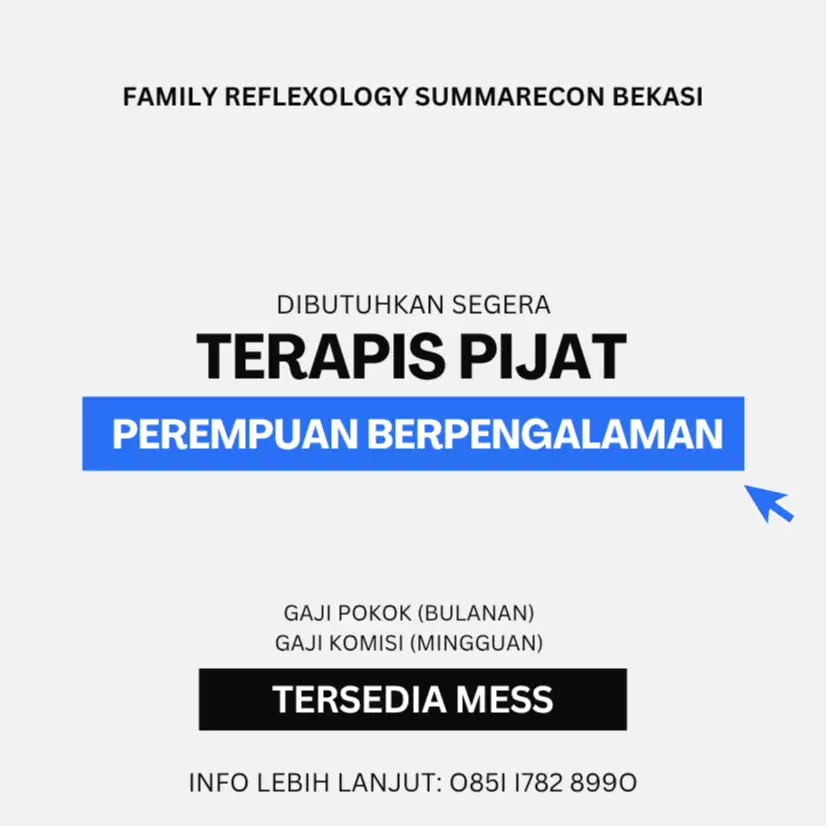 DIBUTUHKAN SEGERA TERAPIS PEREMPUAN BERPENGALAMAN SIAP KERJA