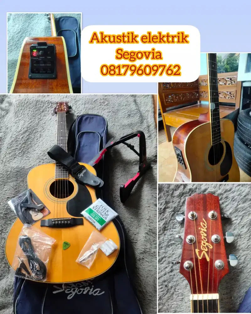 Gitar akustik elektrik original segovia lengkap siap pakai