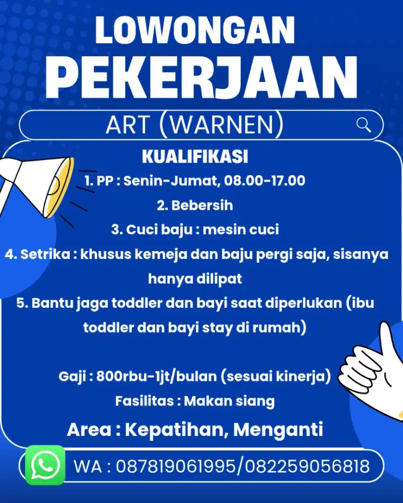 DICARI SEGERA ART WARNEN DAERAH KEPATIHAN MENGANTI