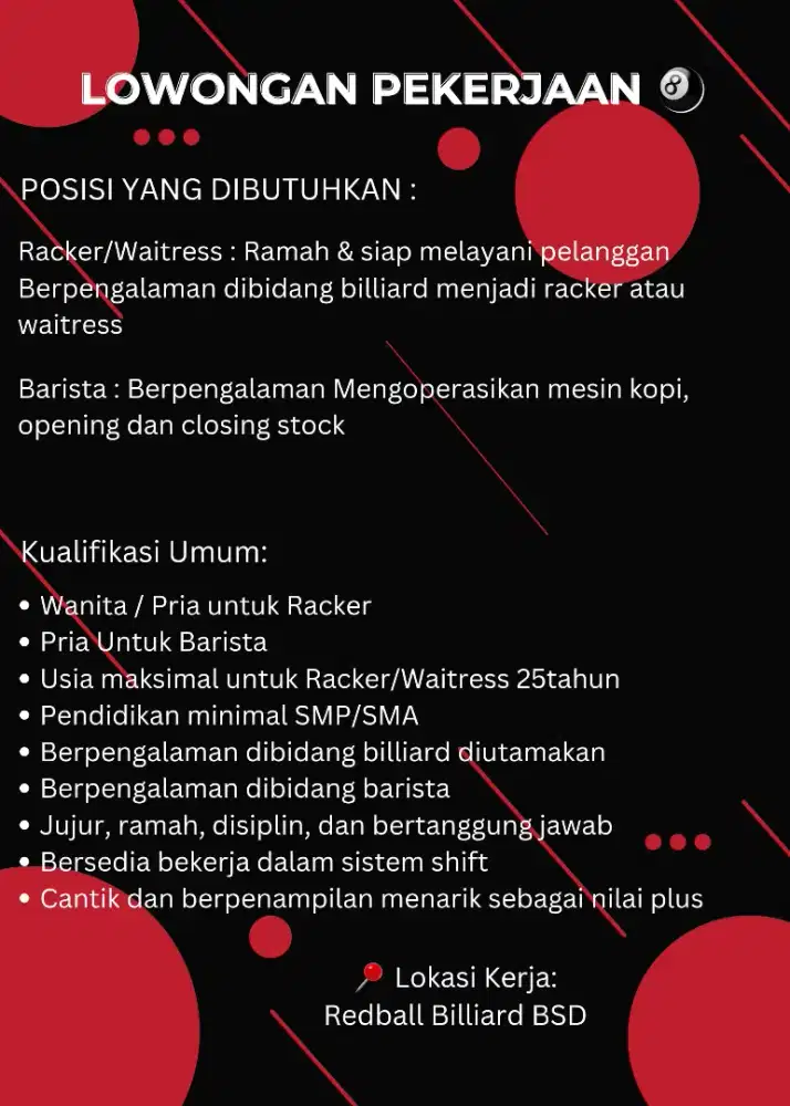 BUTUH BARISTA & RACKER SECEPATNYA