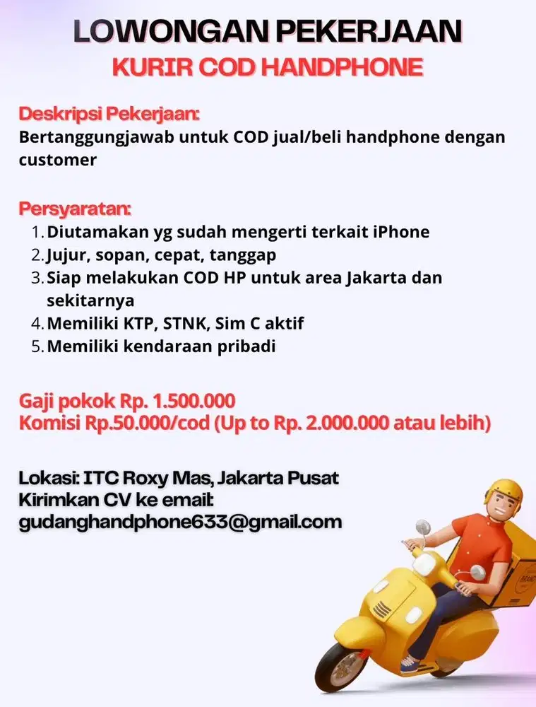 Lowongan kerja kurir COD Handphone