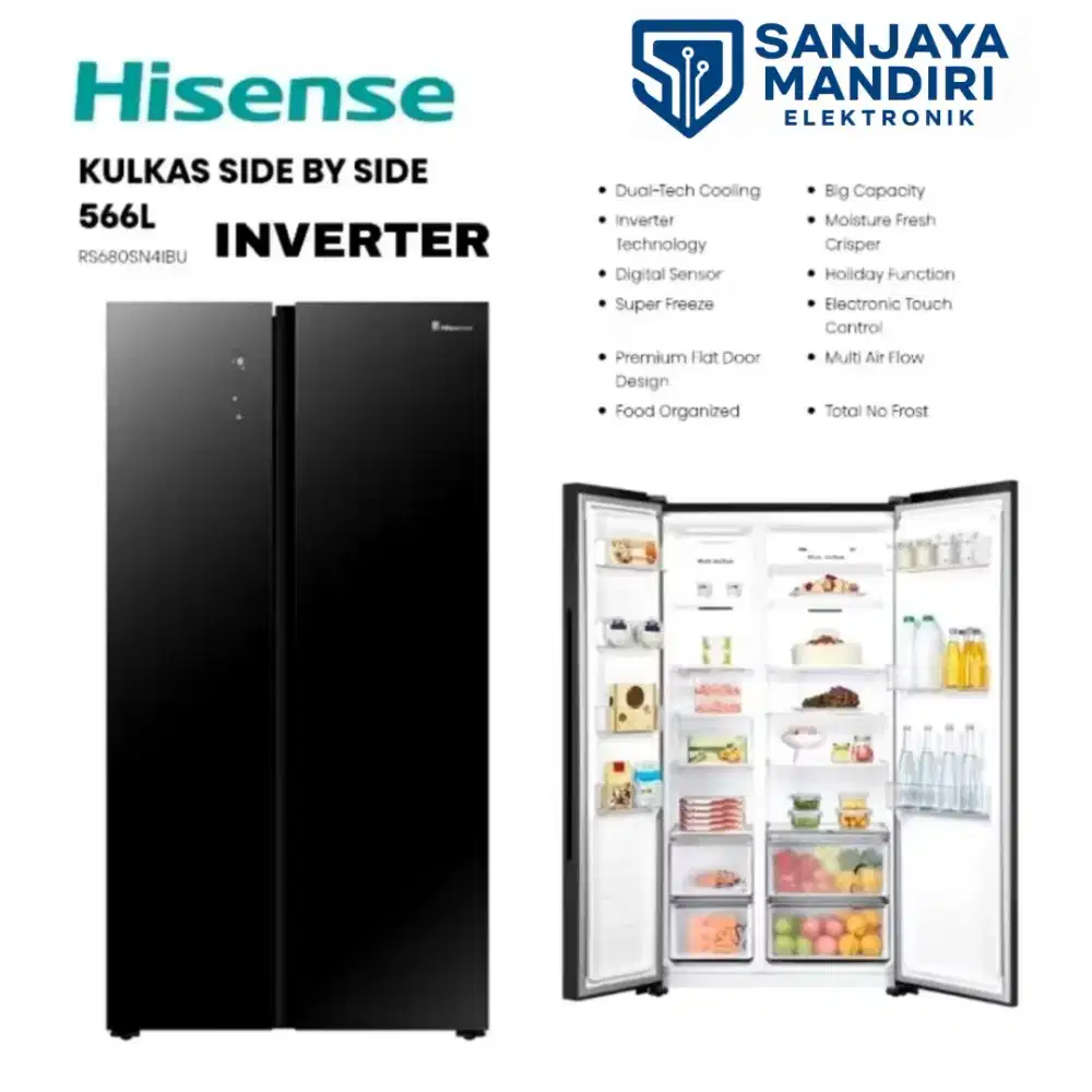 TERMURAH! HISENSE Kulkas Side By Side INVERTER -  566 Liter RS680SN41B