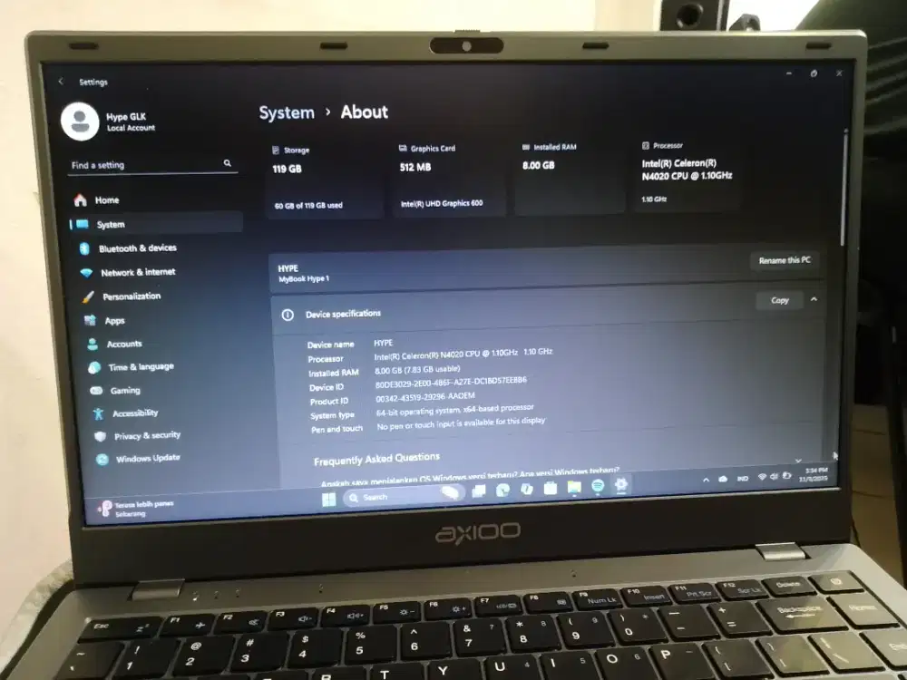 Dijual laptop Axioo hype 1