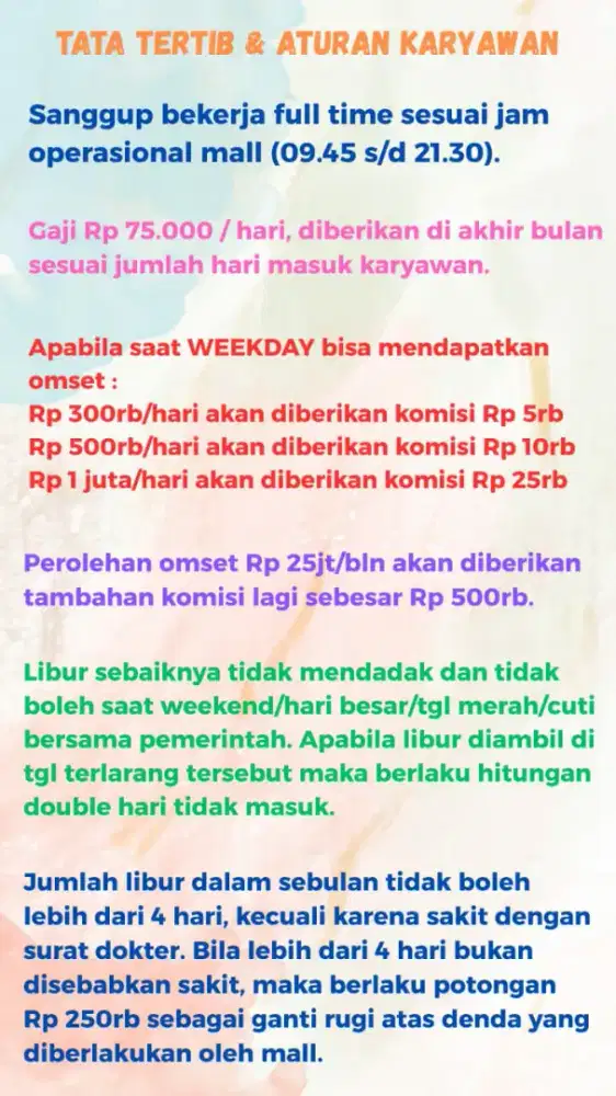 Dicari cepat tenaga penjaga stan minuman di Royal Plz