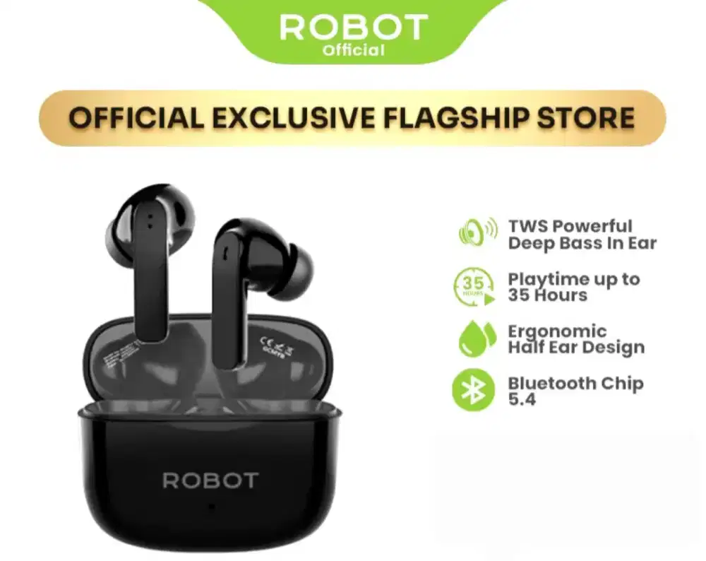 ROBOT TWS Earphone Airbuds T70E Deep Bass Bluetooth 5.4 Original