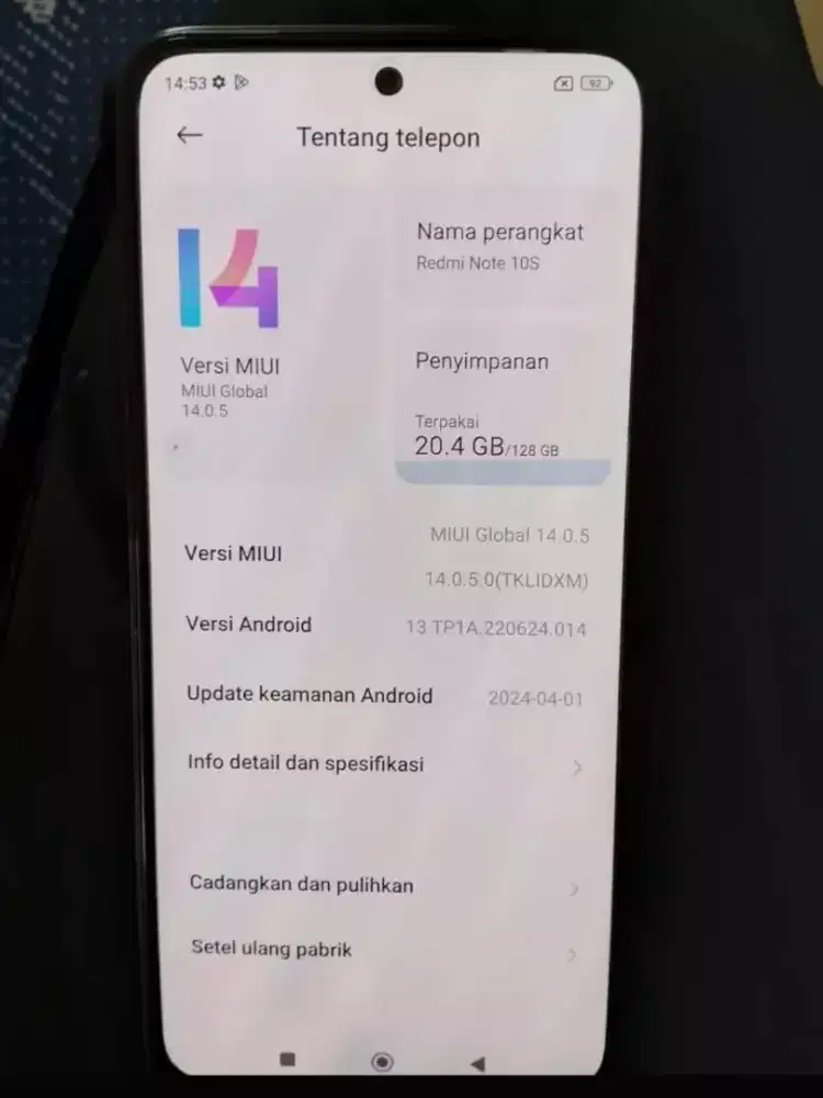 Redmi Note 10s . Ram 6+1/128