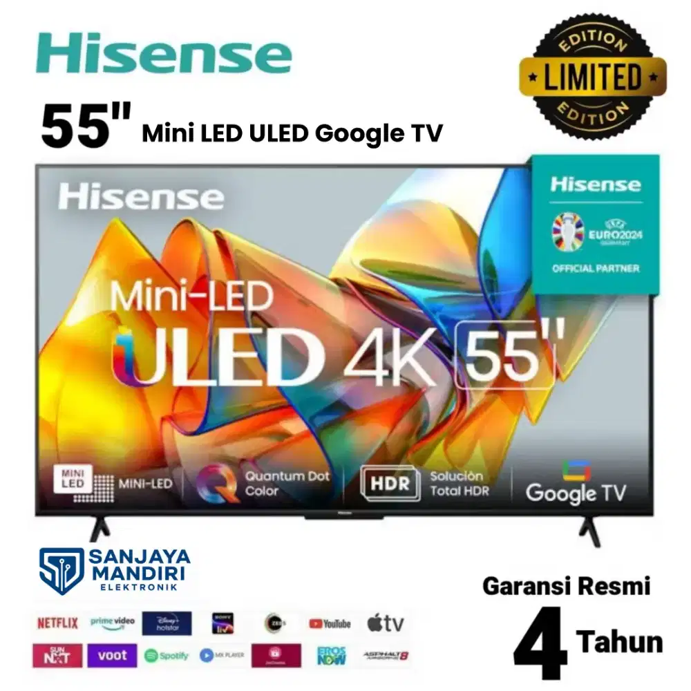 HISENSE Quantum MINI LED ULED 4K Google TV 55 Inch 55U6K Dolby Atmos