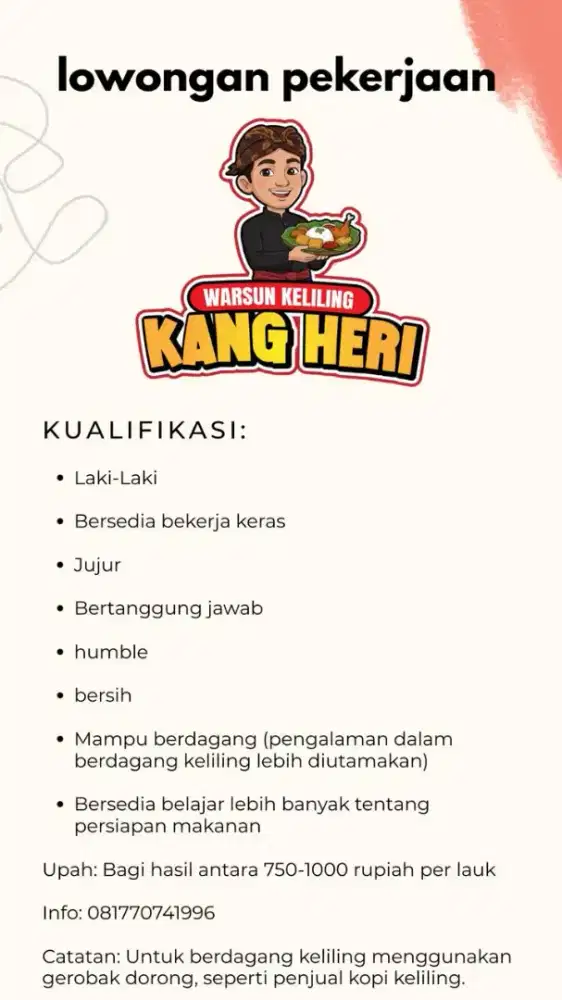 Lowongan untuk dagang keliling