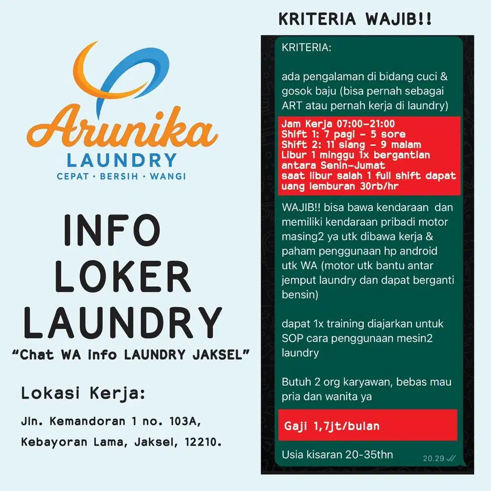 Lowongan Kerja Laundry Kiloan Kebayoran Lama Jakarta Selatan