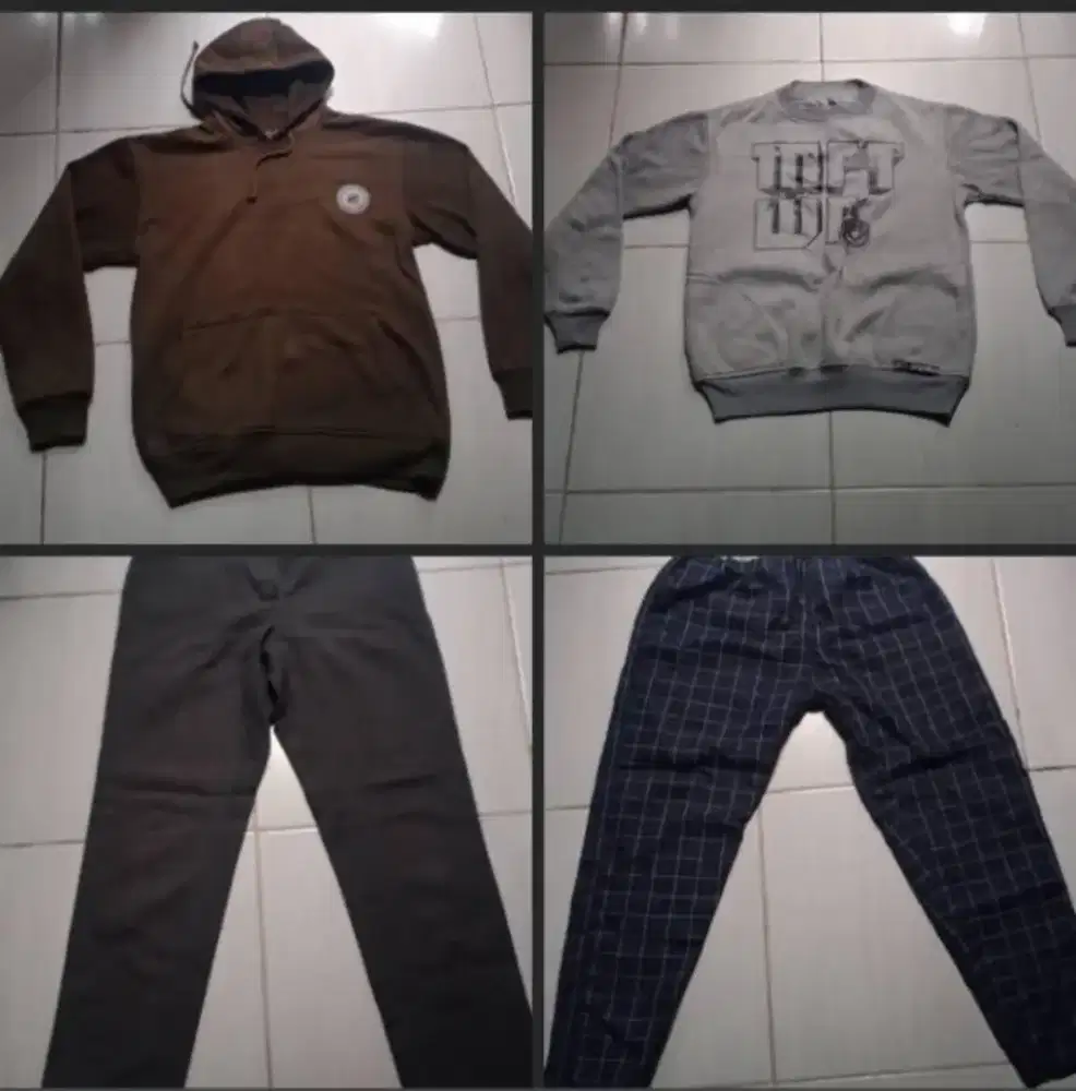 Sweater putih ukuran M dan Celana Panjang Pria