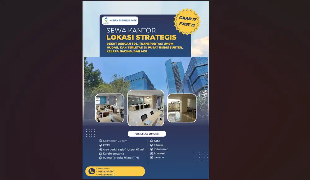 Sewa Kantor Sunter Jakarta Utara 5 Lantai Full Furnished Siap Pakai