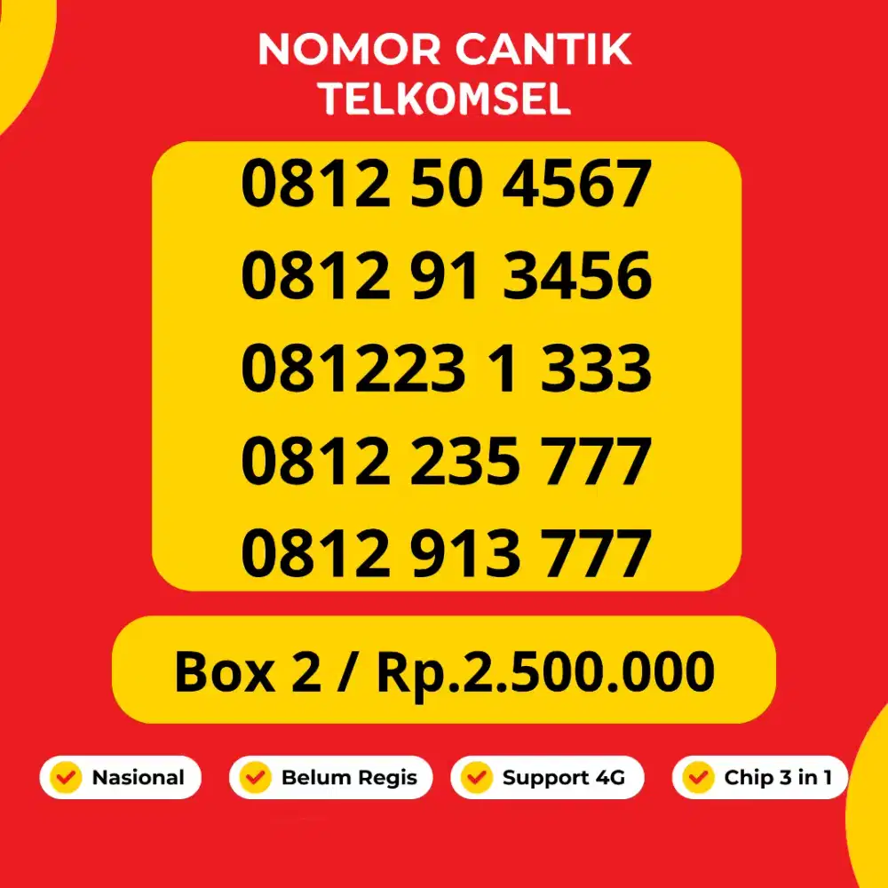 Nomor Cantik Telkomsel 10 Digit (260GB)