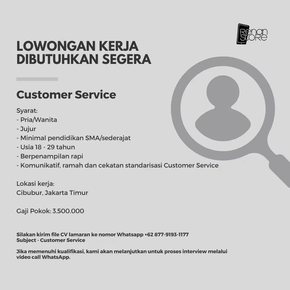 LOWONGAN CUSTOMER SERVICE