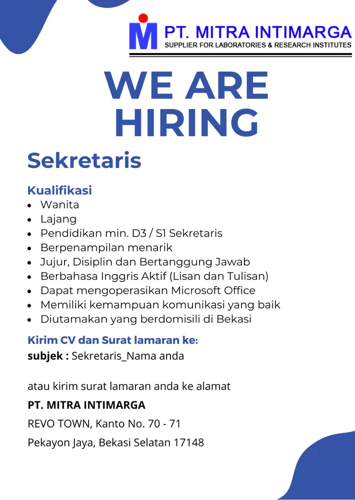 Lowongan Kerja Sekretaris PT. Mitra Intimarga