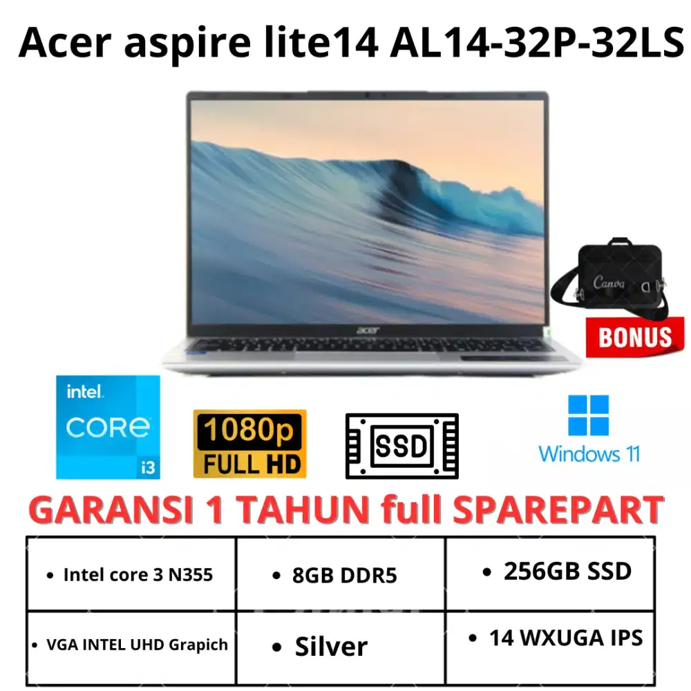 Acer Lite 14 AL14-32 Intel Core 3 N355 8GB DDR5 RAM WUXGA IPS Display