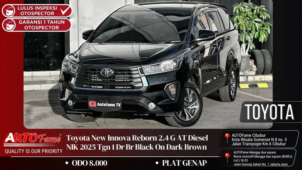 Toyota New Innova Reborn 2.4 G AT Diesel NIK 2025 Tgn 1 Dr Br Black On