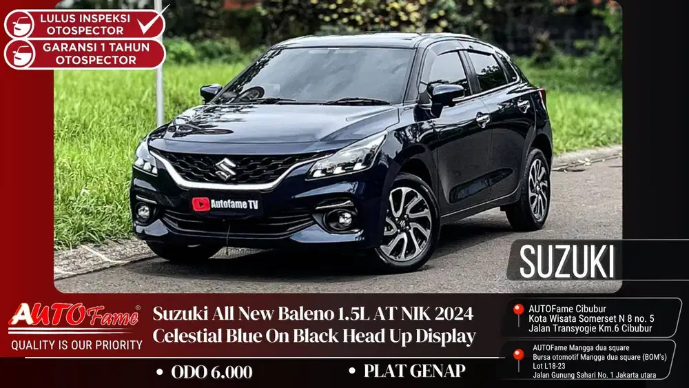 Suzuki All New Baleno 1.5L AT NIK 2024 Celestial Blue On Black Head Up