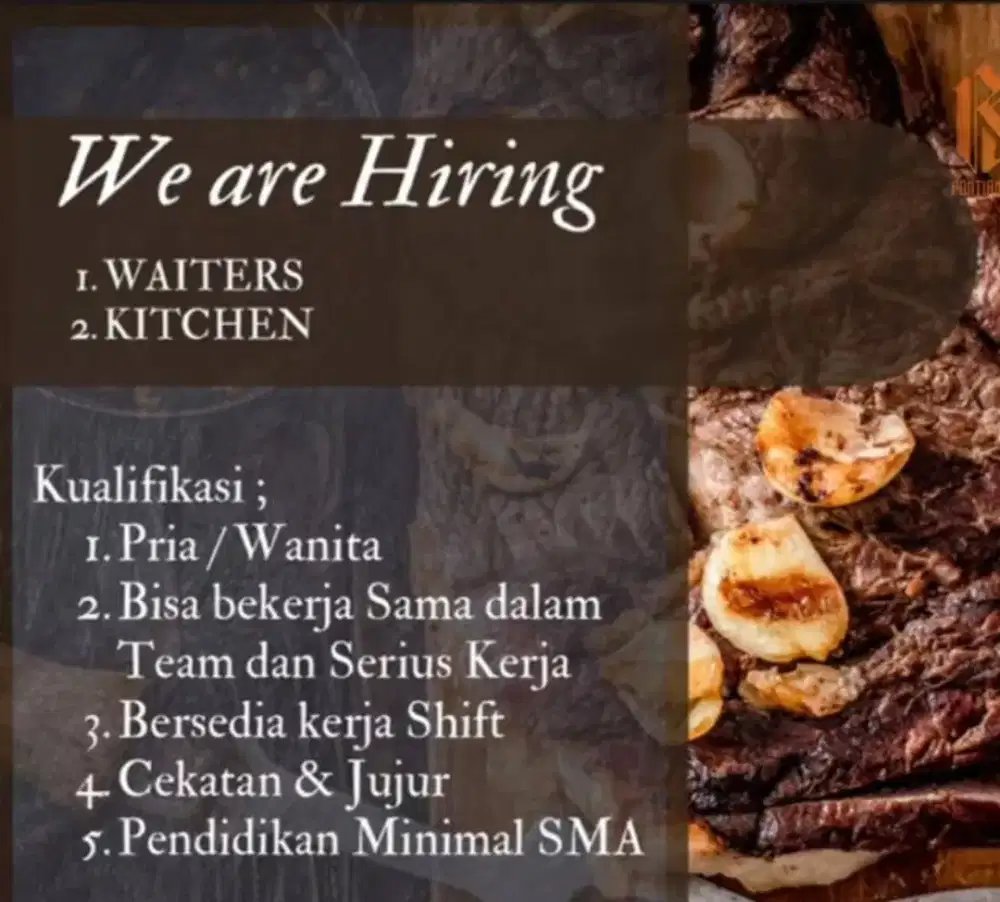 LOWONGAN KERJA KASIR DAN WAITERS