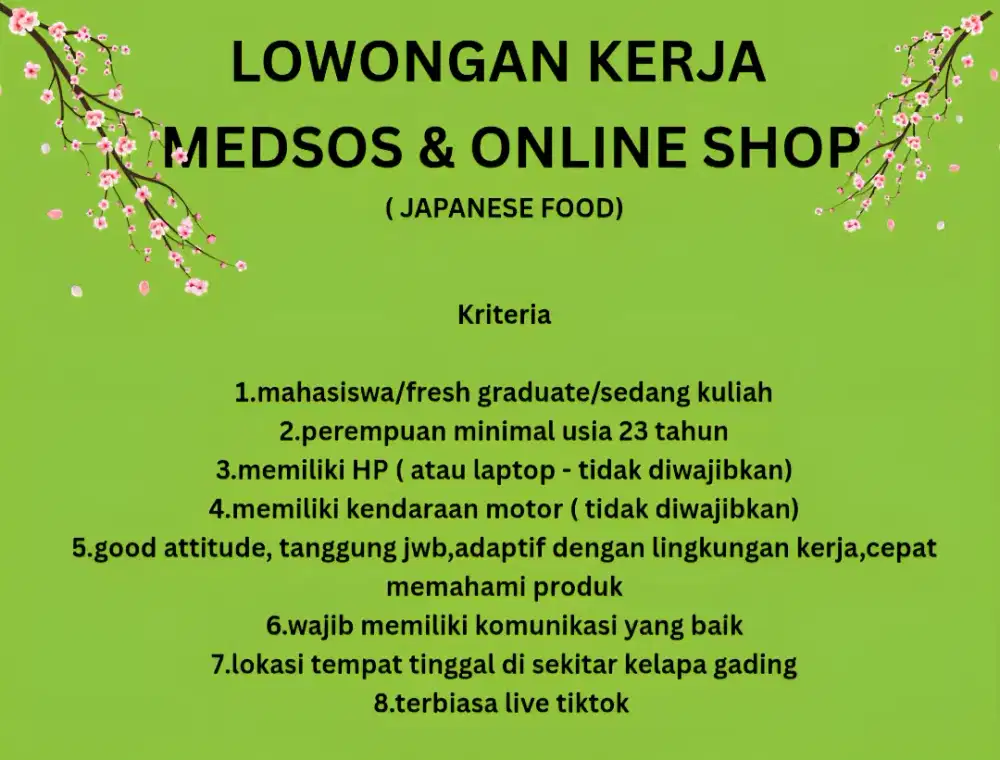 Loker Medsos dan Online Shop