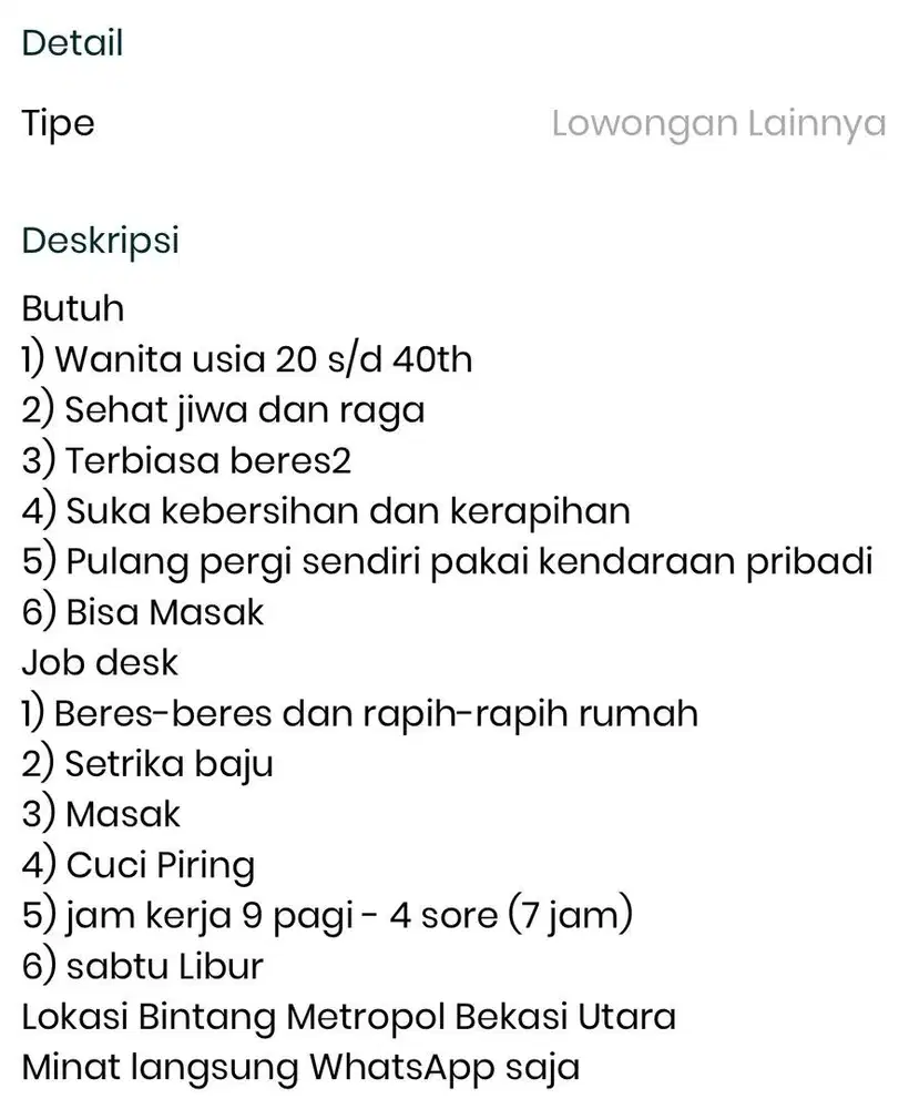 Lowongan minat langsung whatsapp