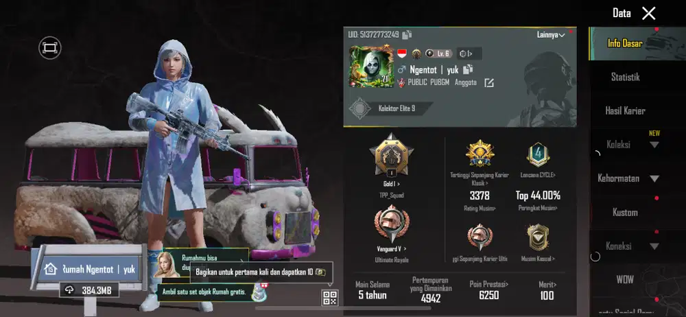 Akun pubg pribadi m4 ace level 4 set glacier dan tas joker