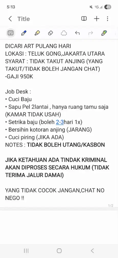 Dicari ART pulang pergi