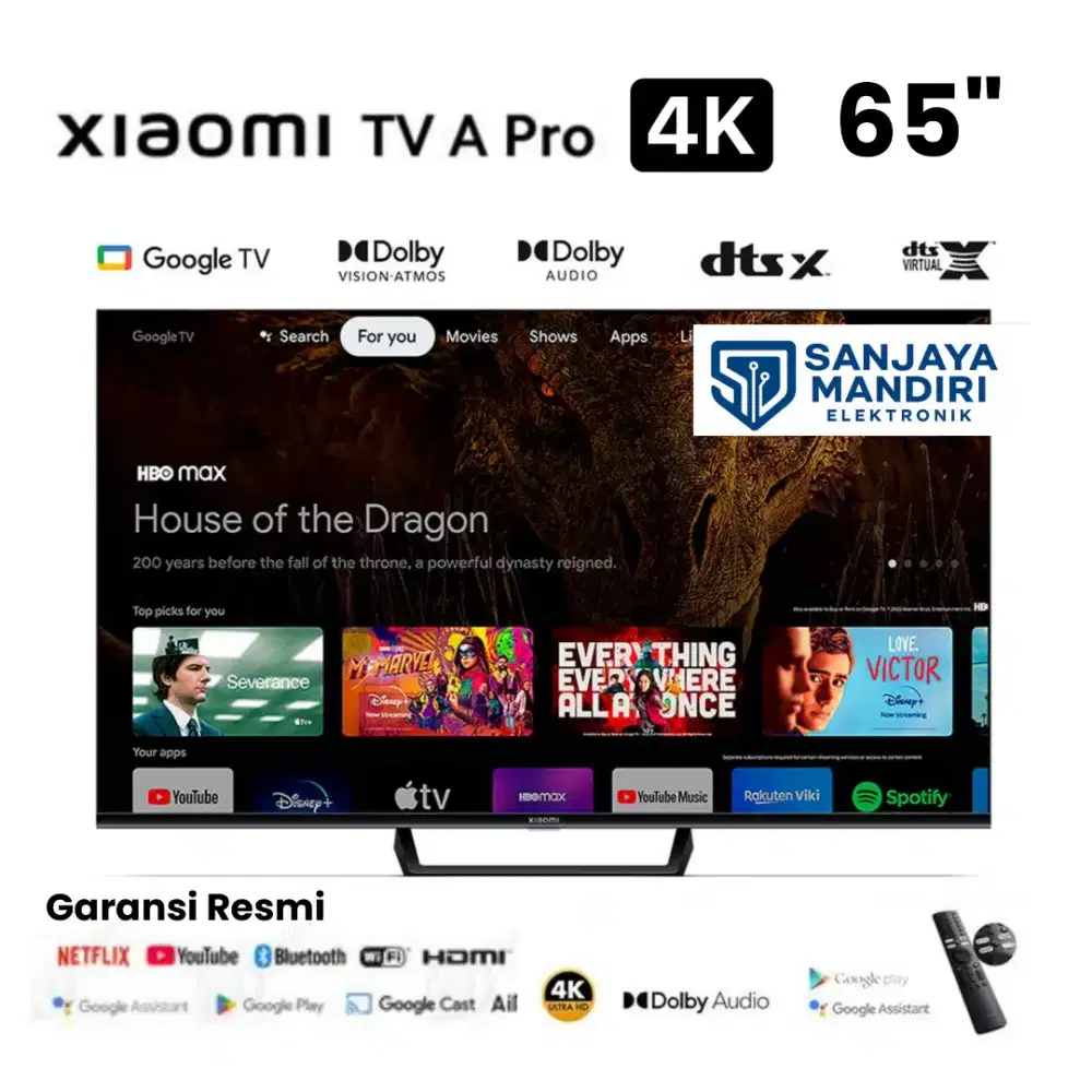 XIAOMI TV 65 A PRO Google TV 4K UHD Dolby Audio DTS-X Digital HDR10