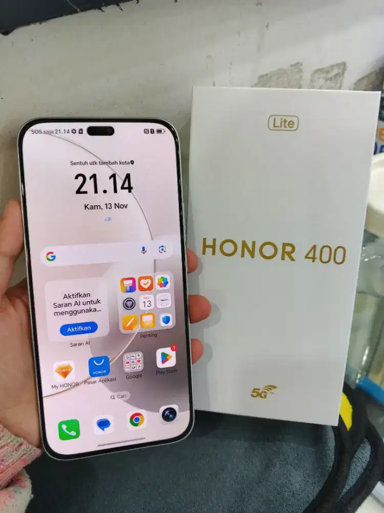 Honor 400 lite 5G 8/256 Fulset ori no minus likenew baru 1 bulan