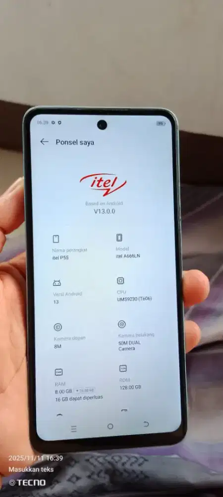 Itel p55  4g   8+16/128 lecet pmkyan ja