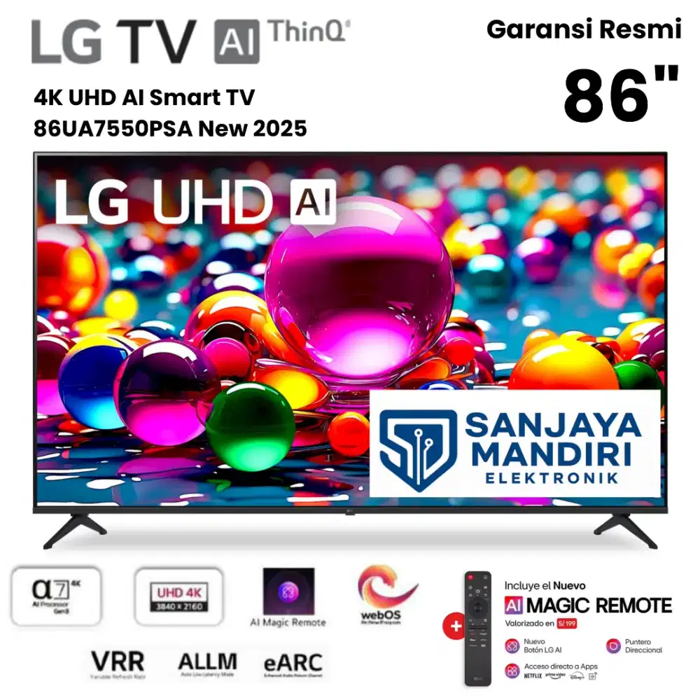 LG UHD AI 4K Big Screen 86 Smart TV WebOS 86UA7550PS AI Magic Remote