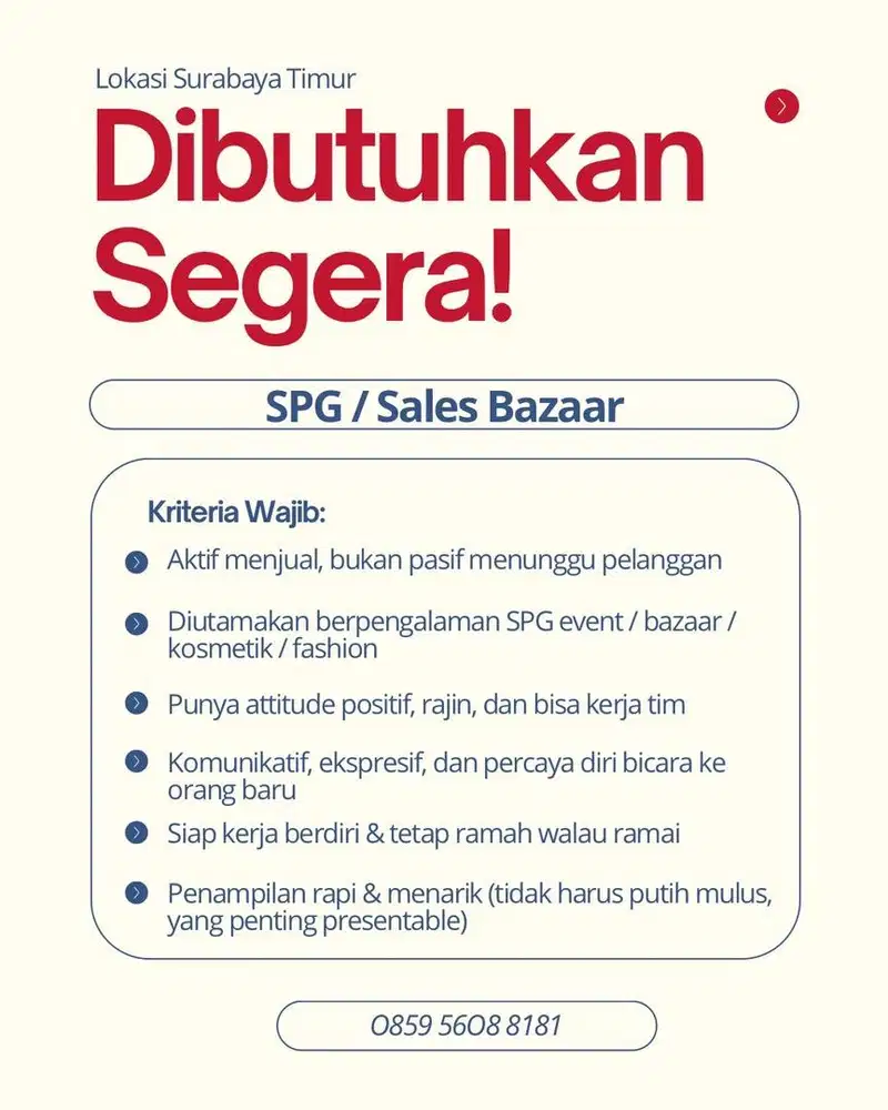Dicari SPG/Sales Wanita