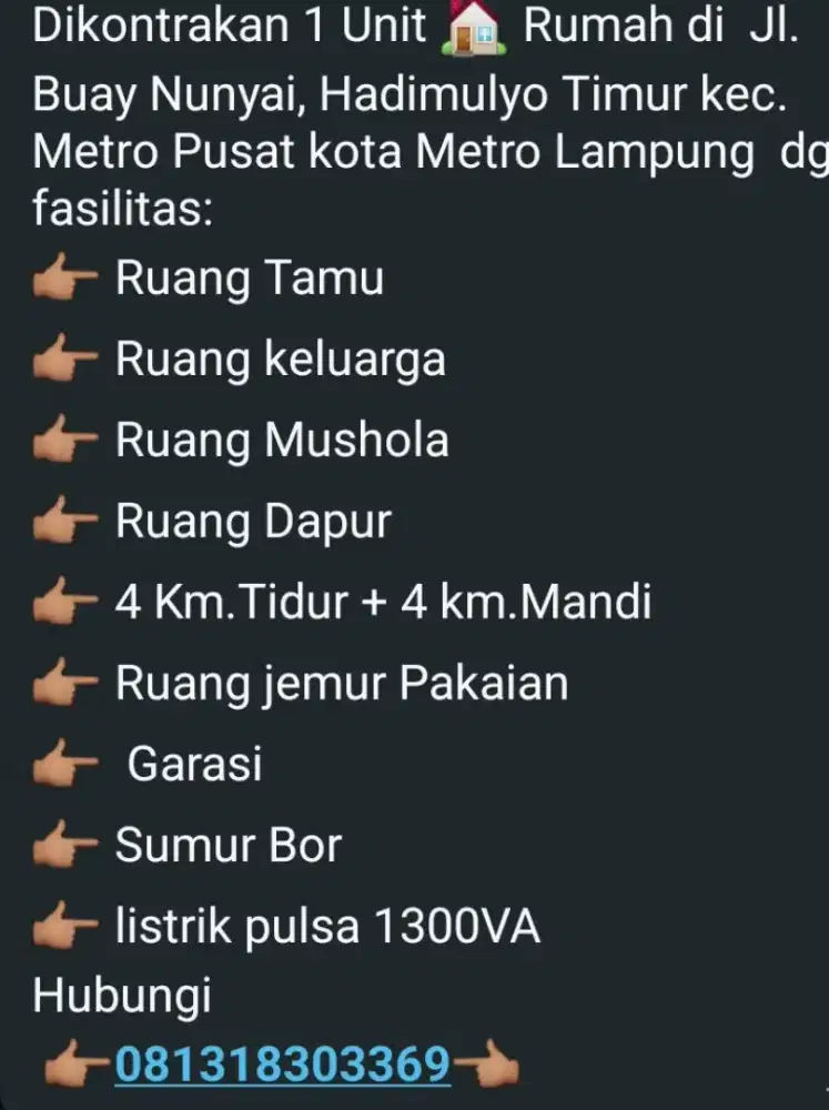 Disewakan 1 unit rumah