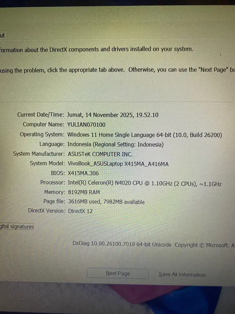 Laptop asus, untuk kuliah/kerja ringan