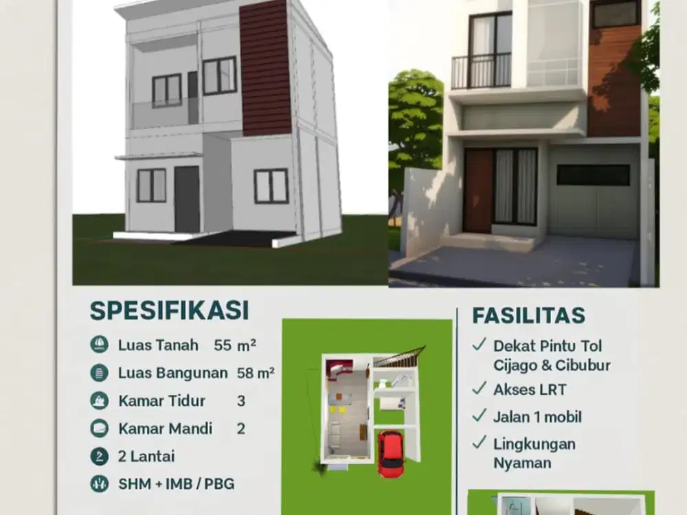 Jual Rumah New 2 Lantai DP Min 0% di Tapos Depok