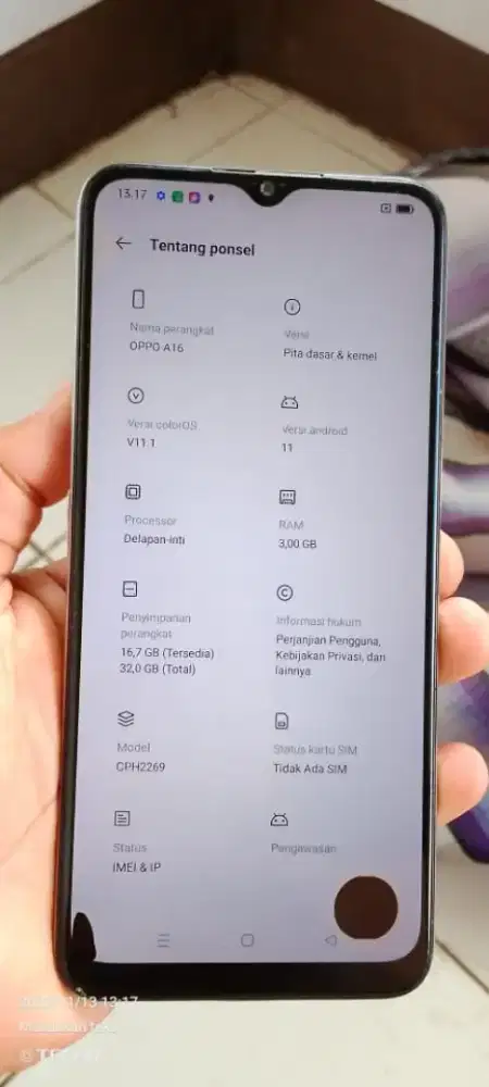 Opo  a16   3/32 mnus noda item kya di fto normal smua