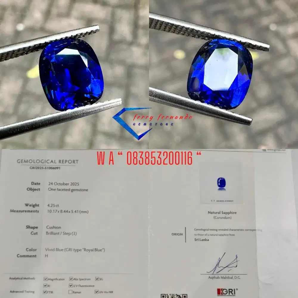 Natural Blue sapphire Vivid Royal Bluesafir Srilanka Top Colour