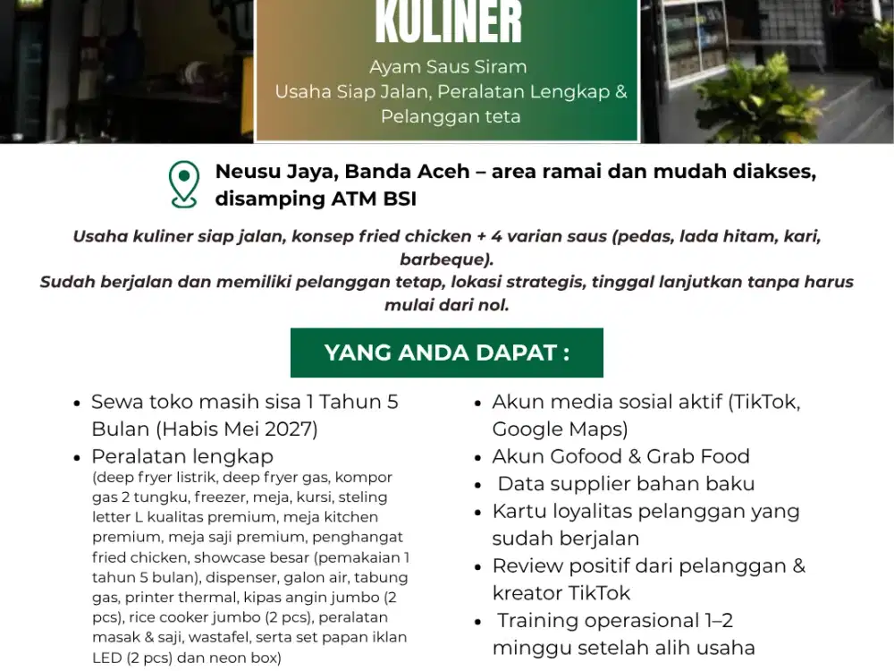 ALIH USAHA KULINER – AYAM SAUS SIRAM (Usaha Siap Jalan & Pelanggan Tetap)