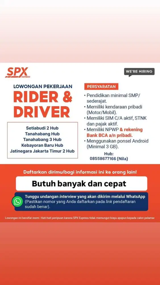 LOWONGAN KERJA KURIR RIDER DAN KURIR DRIVER SPX EXPRESS