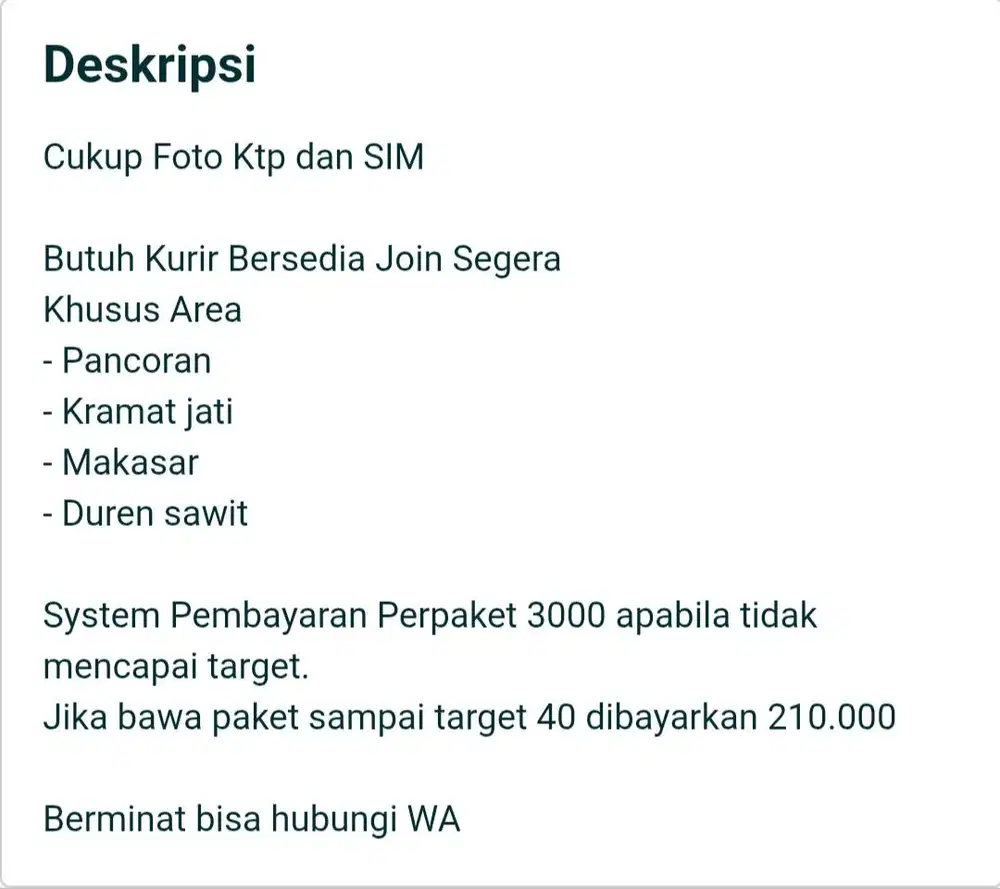 Dibutuhkan Segera Kurir Paket Ninja
