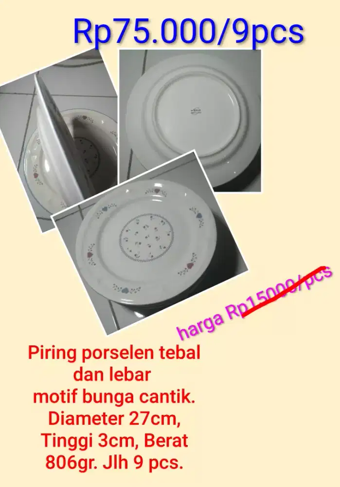 Piring porselen tebal dan lebar