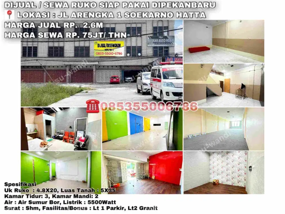 dijual/disewa ruko siap pakai  jl.arengka