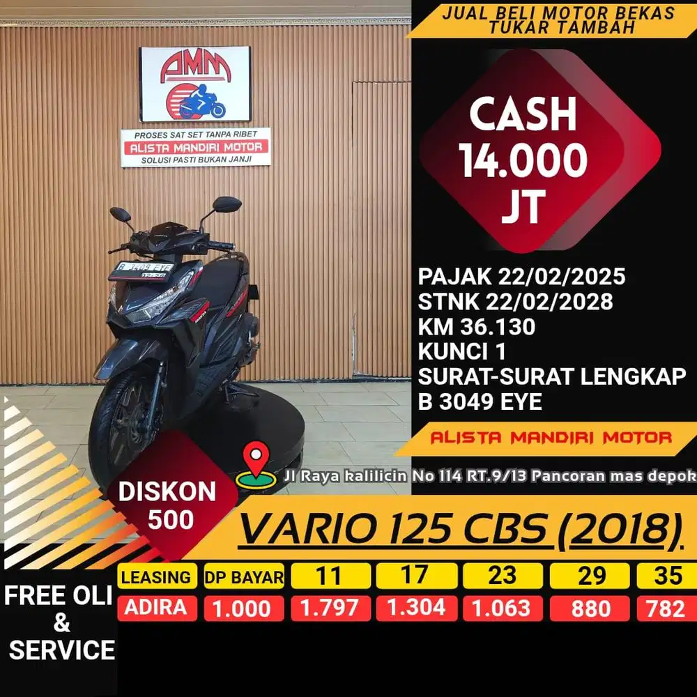 HONDA VARIO 125 CBS TH 2018 PAJAK ON KREDIT DP 1JTAN /CASH/TT