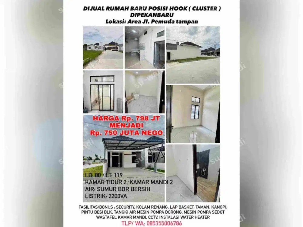 dijual rumah baru posisi hook (cluster) jln.pemuda