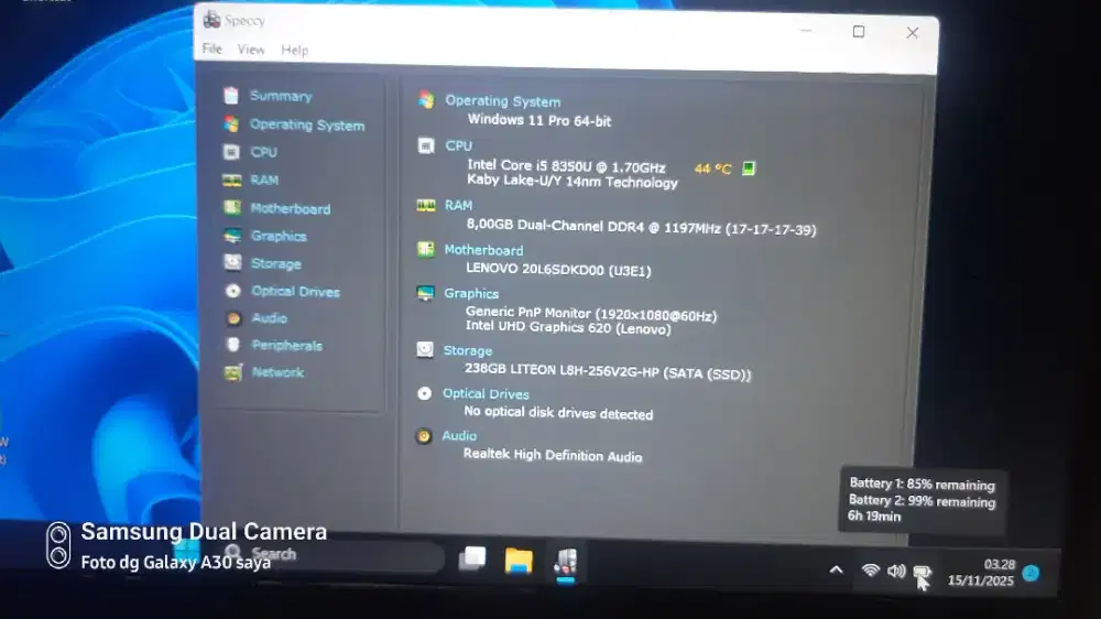 Laptop Lenovo Thinkpad T480 Baterai 6Jam