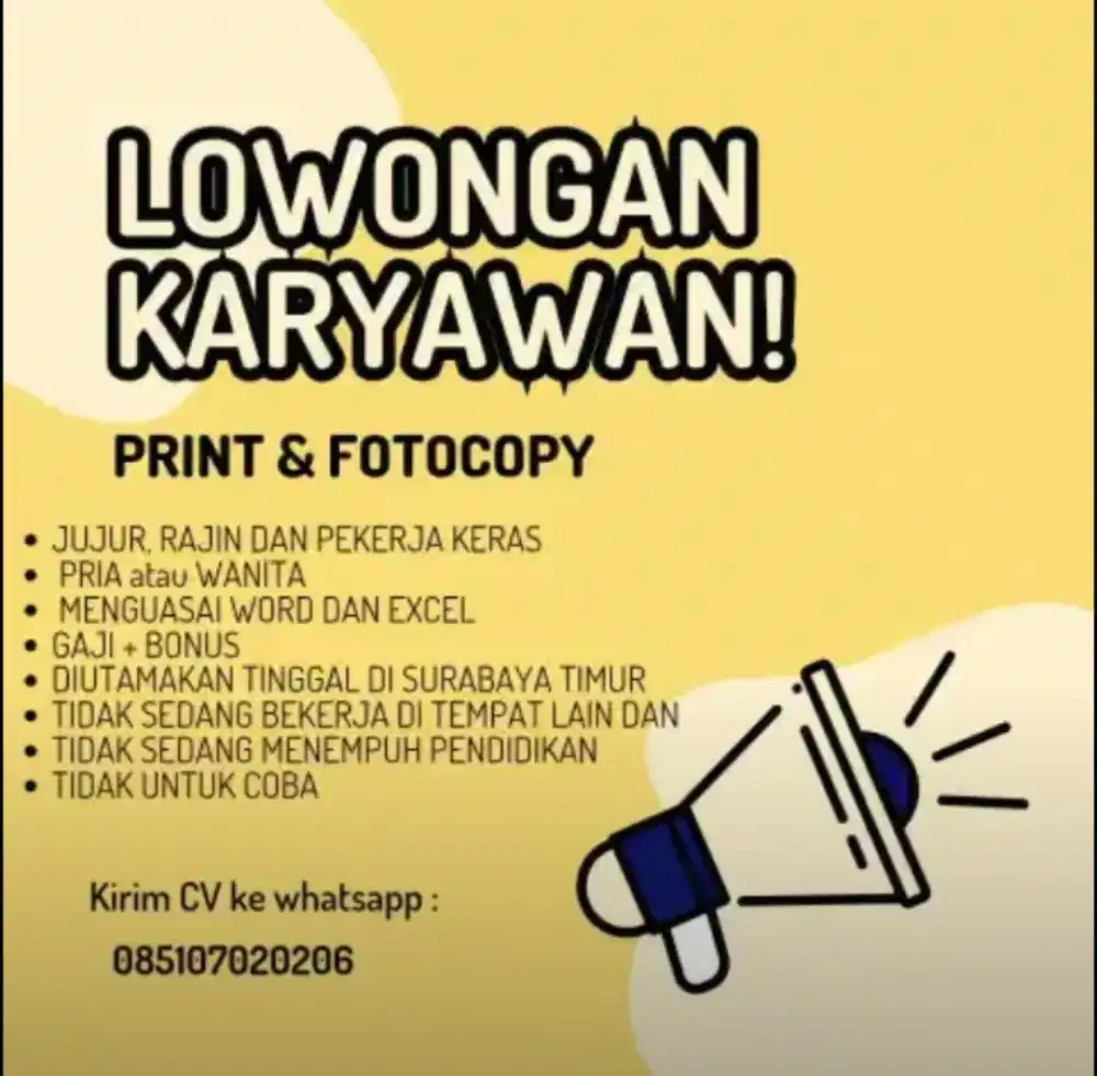 LOWONGAN KARYAWAN PRINT & FOTOCOPY