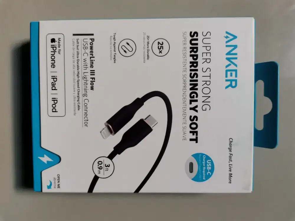 Kabel Charger Anker Powerline III Flow Type C to Lightning 3ft