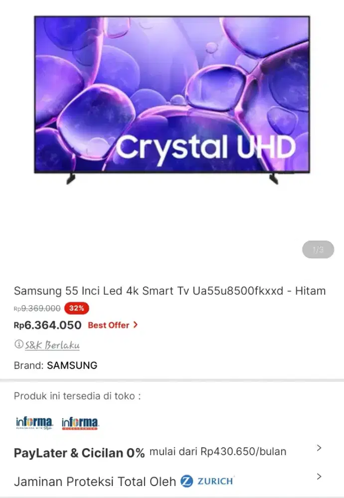 Samsung smart led tv 55 inc