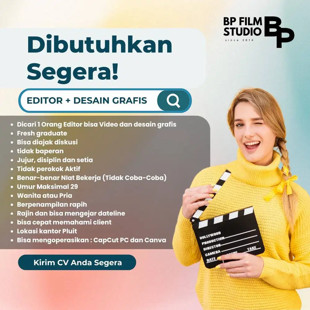 Dibutuhkan cepat Lowongan Editor dan Desain Grafis